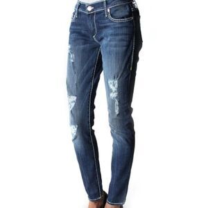 Hydraulic Women's Blue & Black Denim Distressed 5 Pocket Style Jeans Siz…